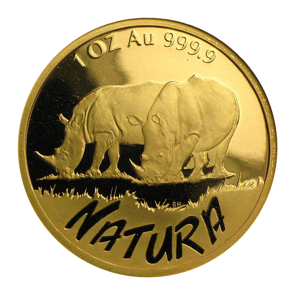 Apmex 1995 South Africa 1 oz Proof Gold Natura Rhino