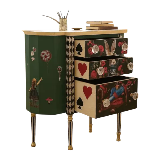 Reincarnated Paint Alice in Wonderland Hand-Painted Game Table