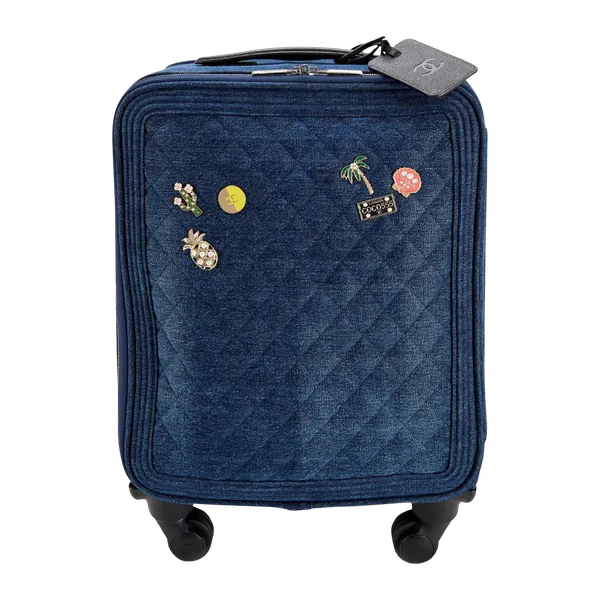 Chanel 2017 Diamond-Quilted Denim Suitcase