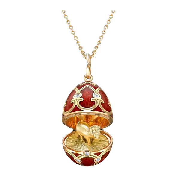 Fabergé Guilloché Enamel Year of the Horse Surprise Locket 18kt 0.29ctw