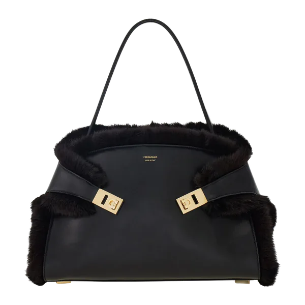 Ferragamo Hug Soft Fur-trimmed Shoulder Bag