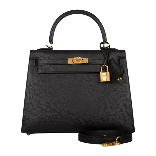 Hermes Kelly 25 Black Epsom Gold Hardware