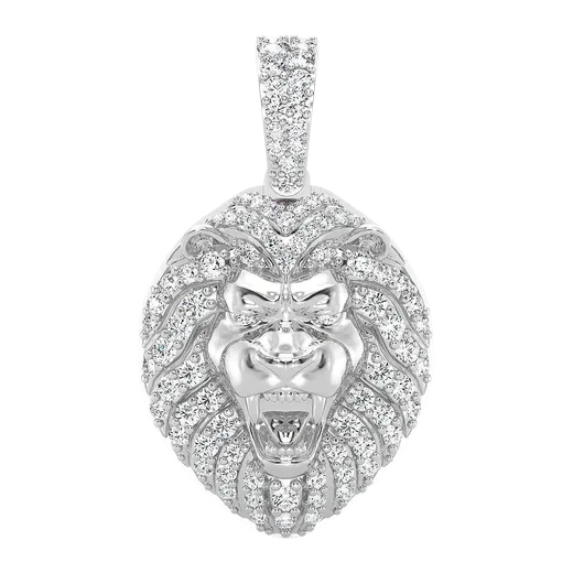 Icebox Lion Head Diamond 14kt White Gold Pendant 0.50ctw