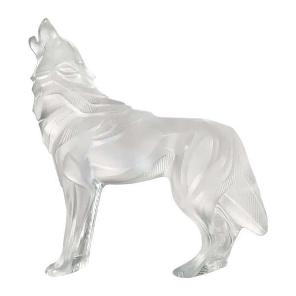 Lalique Crystal Howling Wolf Sculpture