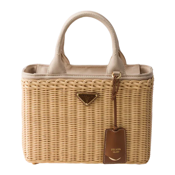 Prada Medium Wicker and Canvas Tote Bag